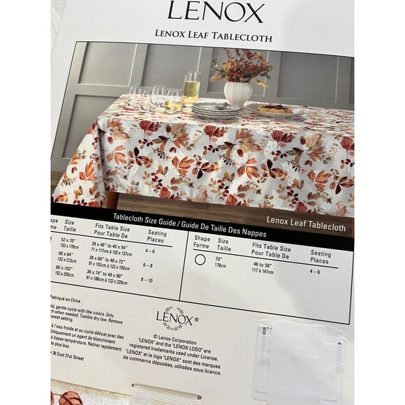 LENOX Leaf Tablecloth 60" x 84" Oblong Jacquard Fall Thanksgiving NEW in Package - Picture 5 of 5